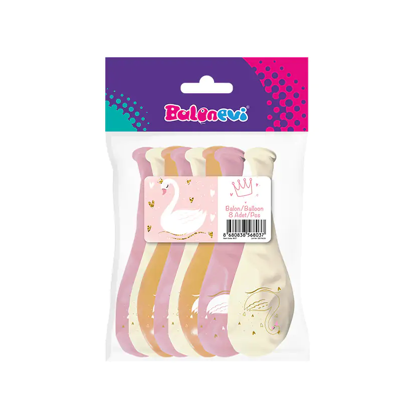 4+1 Swan Printed 12” Pastel Balloon 8 PCS